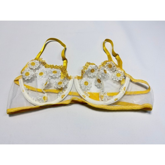 Moxy Daisy Embroidered Mesh Bra Yellow White Sheer Floral SMALL - Picture 10 of 10